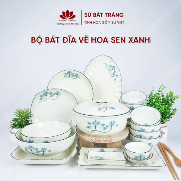 Bộ bát đĩa cao cấp đẹp - Sứ Bát Tràng