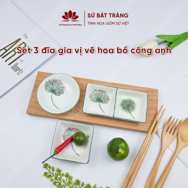 Đĩa đựng gia vị vẽ hoa bồ công anh- Sứ Bát Tràng