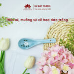White peach blossom porcelain spoon