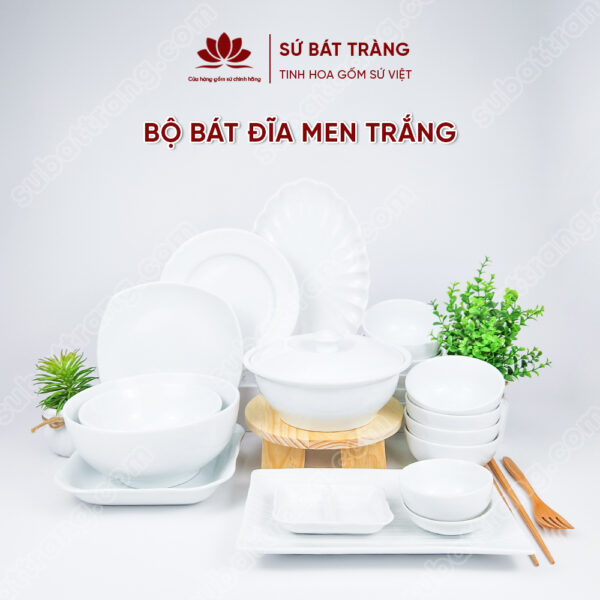Porcelain Bat Trang Dinnerware set - White enamel