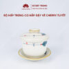 Porcelain Bat Trang egg steamer with lid - Snowwhite enamel with cherry painted