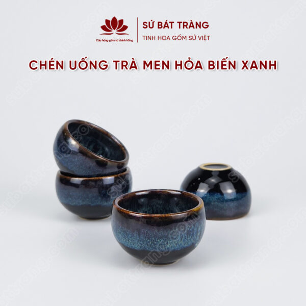 Chén uống trà men hỏa biến xanh - Sứ Bát Tràng