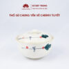 Porcelain Bat Trang bird nest stew pot with lid - Snowwhite enamel with cherry painted